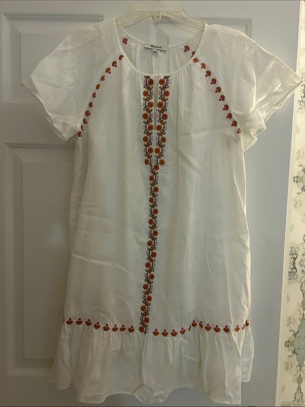 Madewell White Tunic Dress with Orange Embroidery